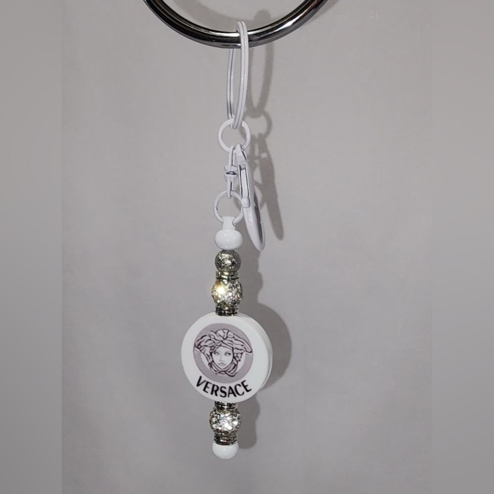 Fashion Versace White and Silver Beaded Keychain